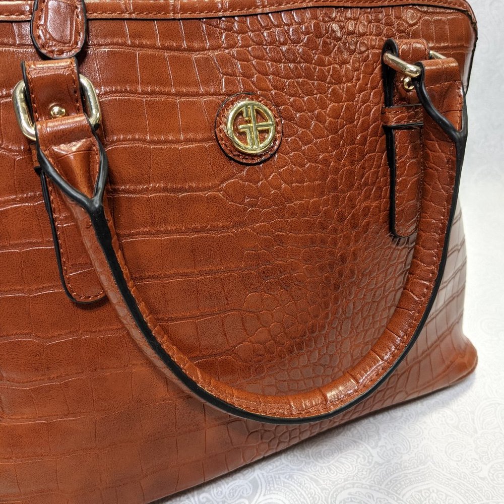 GIANI BERNINI croc embossed faux-leather women's dome satchel crossbody- Tobacco - Picture 6 of 9